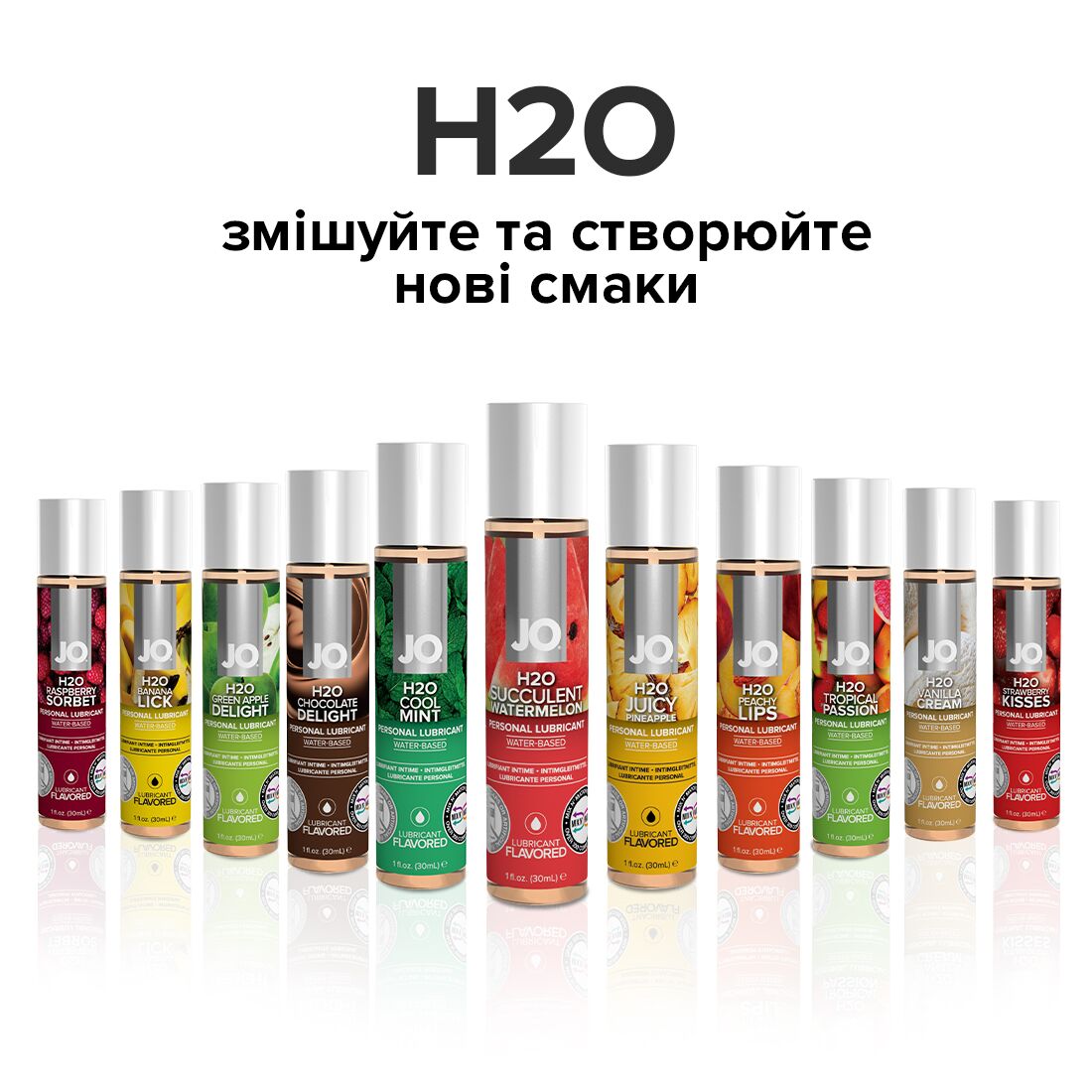JO (США) Змазка на водній основі JO H2O — Watermelon (60 мл) без цукру, рослинний гліцерин