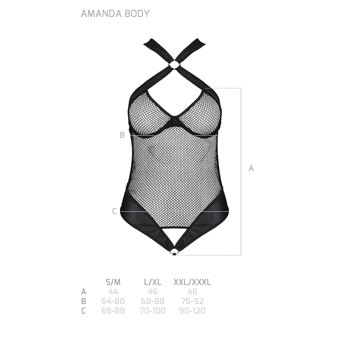 Passion (Польща) Сітчастий боді з халтером Passion Amanda Body XXL/XXXL, black