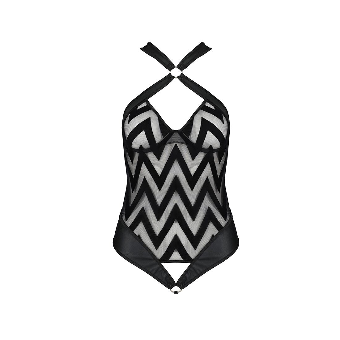 Passion (Польща) Сітчастий боді з халтером та ритмічним малюнком Passion Hima Body L/XL, black