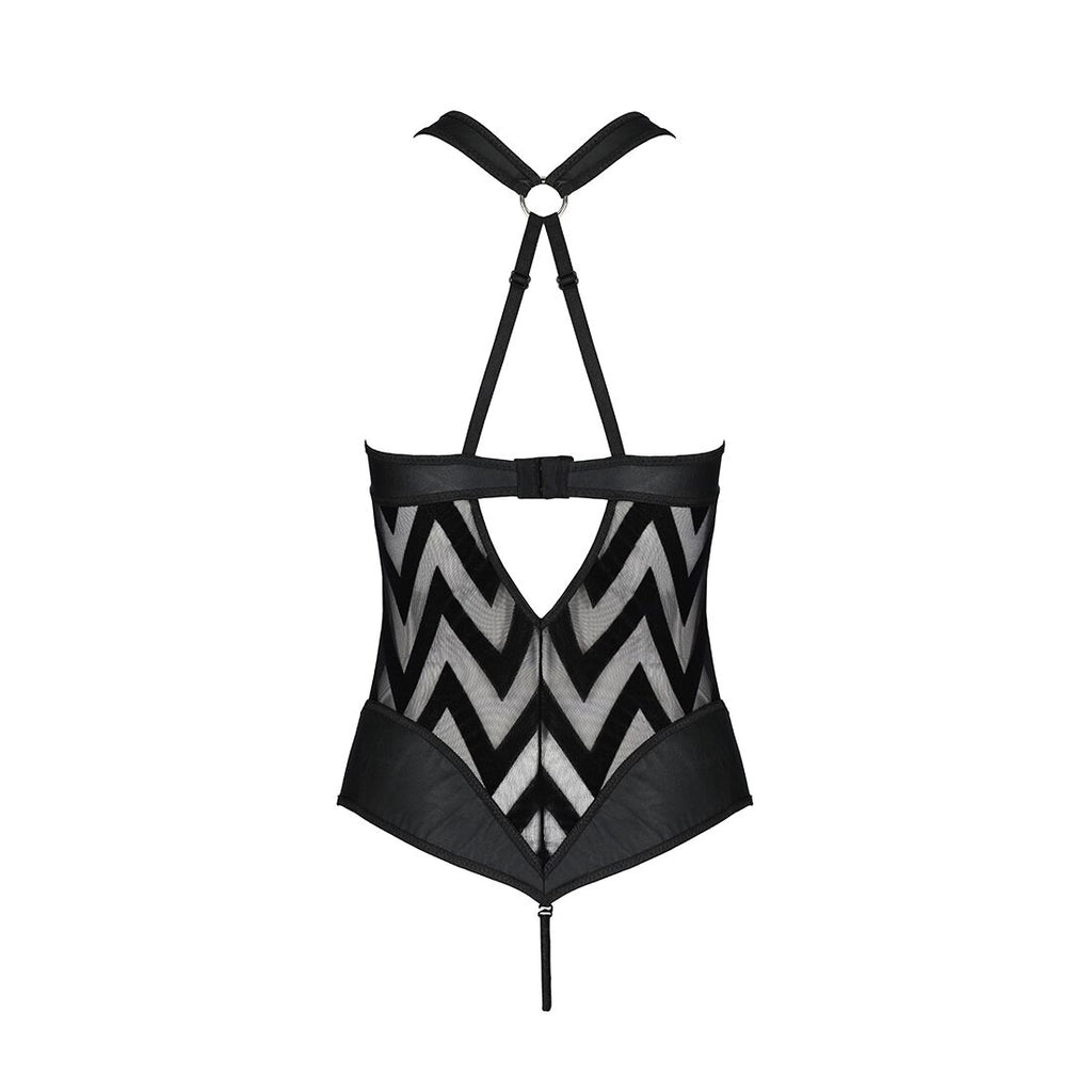 Passion (Польща) Сітчастий боді з халтером та ритмічним малюнком Passion Hima Body L/XL, black