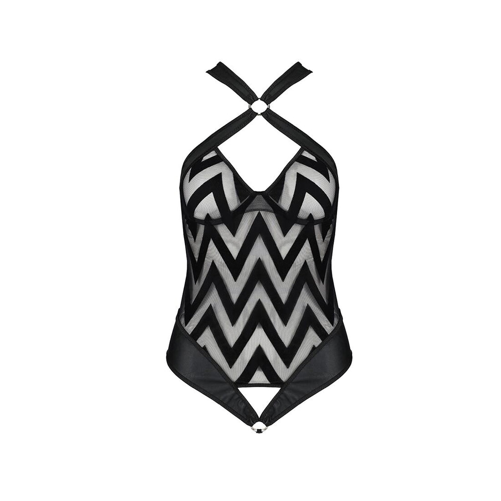 Passion (Польща) Сітчастий боді з халтером та ритмічним малюнком Passion Hima Body S/M, black