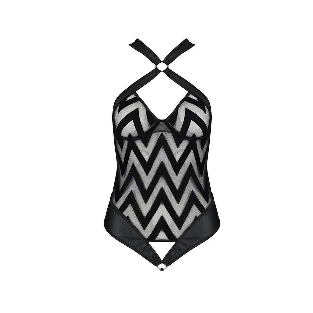 Сітчастий боді з халтером та ритмічним малюнком Passion Hima Body XXL/XXXL, blac