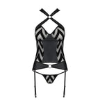 Сітчастий комплект із візерунком, корсет, підв'язки, трусики Passion HIMA CORSET XXL/XXXL black