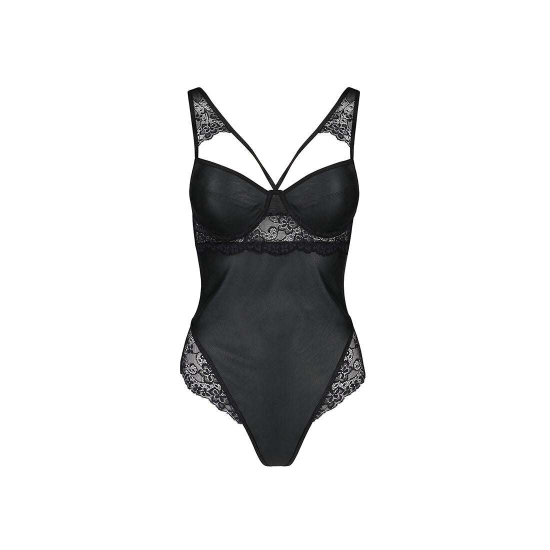 Passion (Польща) Боді з еко-шкіри та мережива Passion LOONA BODY S/M, black