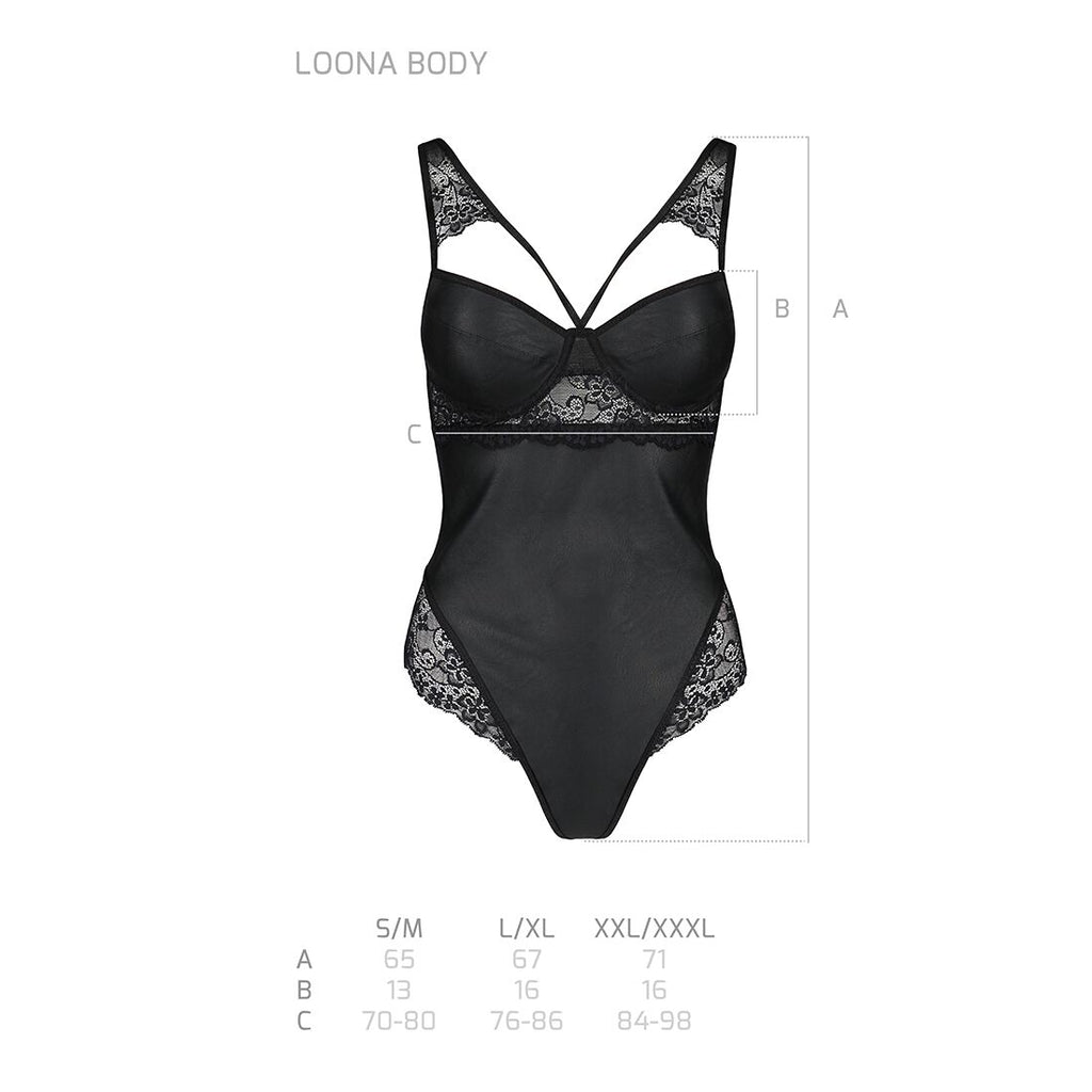 Passion (Польща) Боді з еко-шкіри та мережива Passion LOONA BODY S/M, black