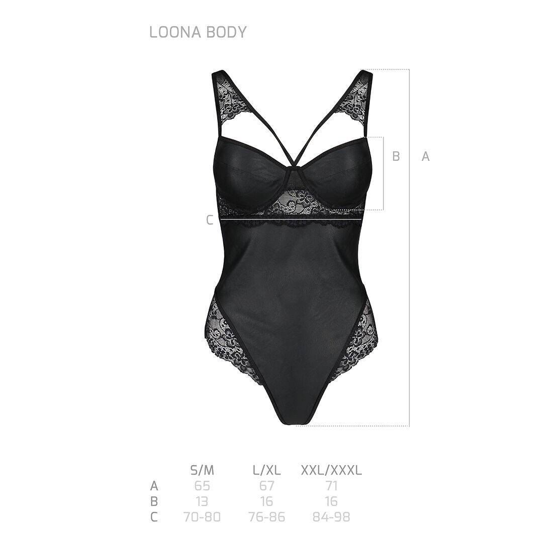 Passion (Польща) Боді з еко-шкіри та мережива Passion LOONA BODY XXL/XXXL, black