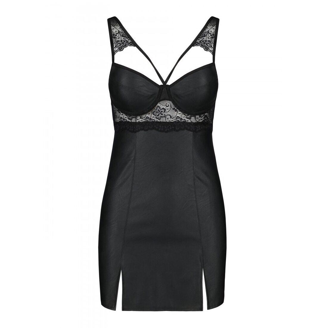 Passion (Польща) Бебі-дол з еко-шкіри та мережива Passion LOONA CHEMISE S/M, black