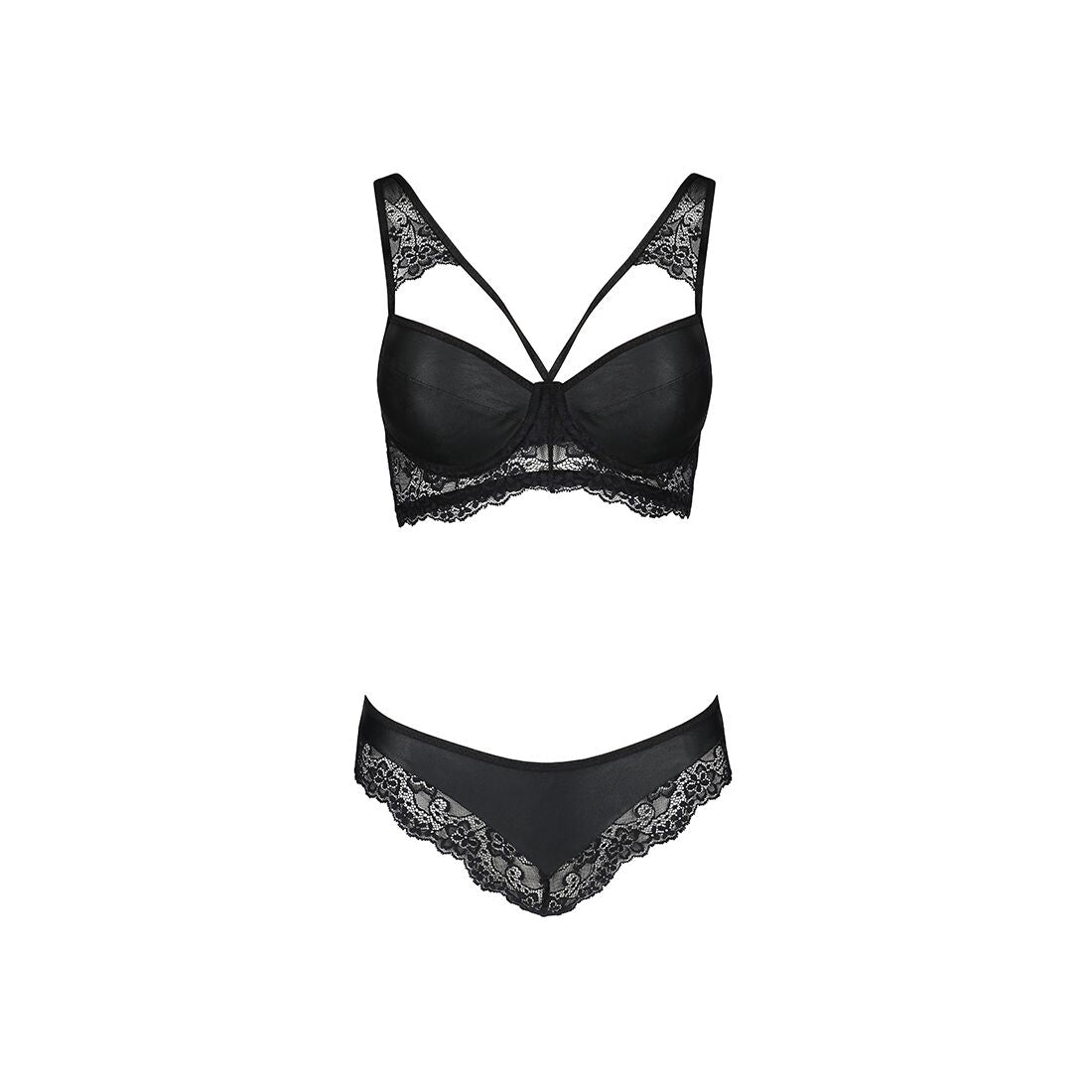 Passion (Польща) Комплект з еко-шкіри та мережива Passion LOONA SET S/M, black, бра і трусики
