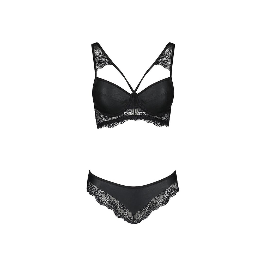 Passion (Польща) Комплект з еко-шкіри та мережива Passion LOONA SET XXL/XXXL, black, бра і трусики