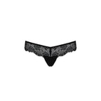 Мереживні трусики-танга з атласним бантиком Passion NAJA THONG L/XL, black