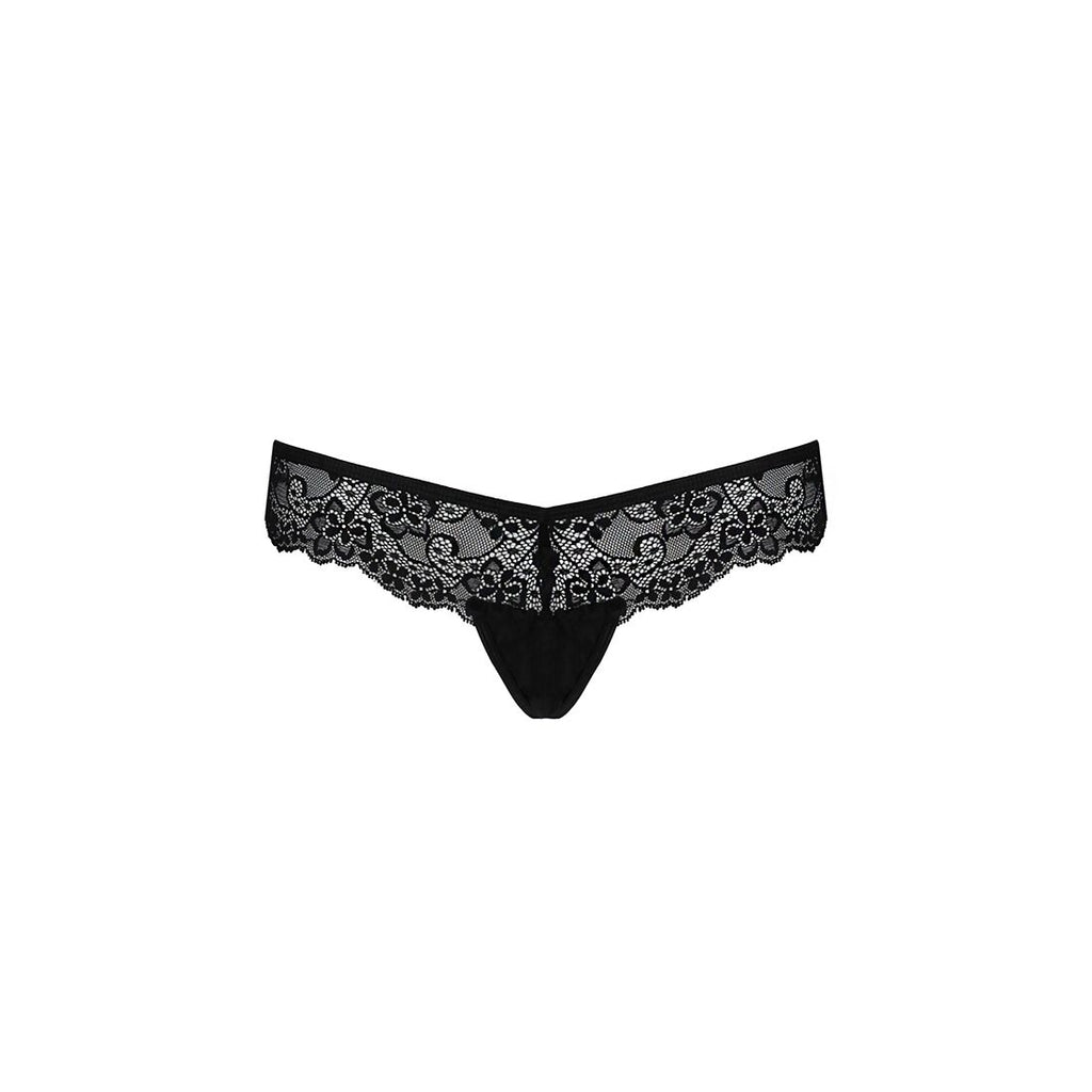 Passion (Польща) Мереживні трусики-танга з атласним бантиком Passion NAJA THONG XXL/XXXL, black