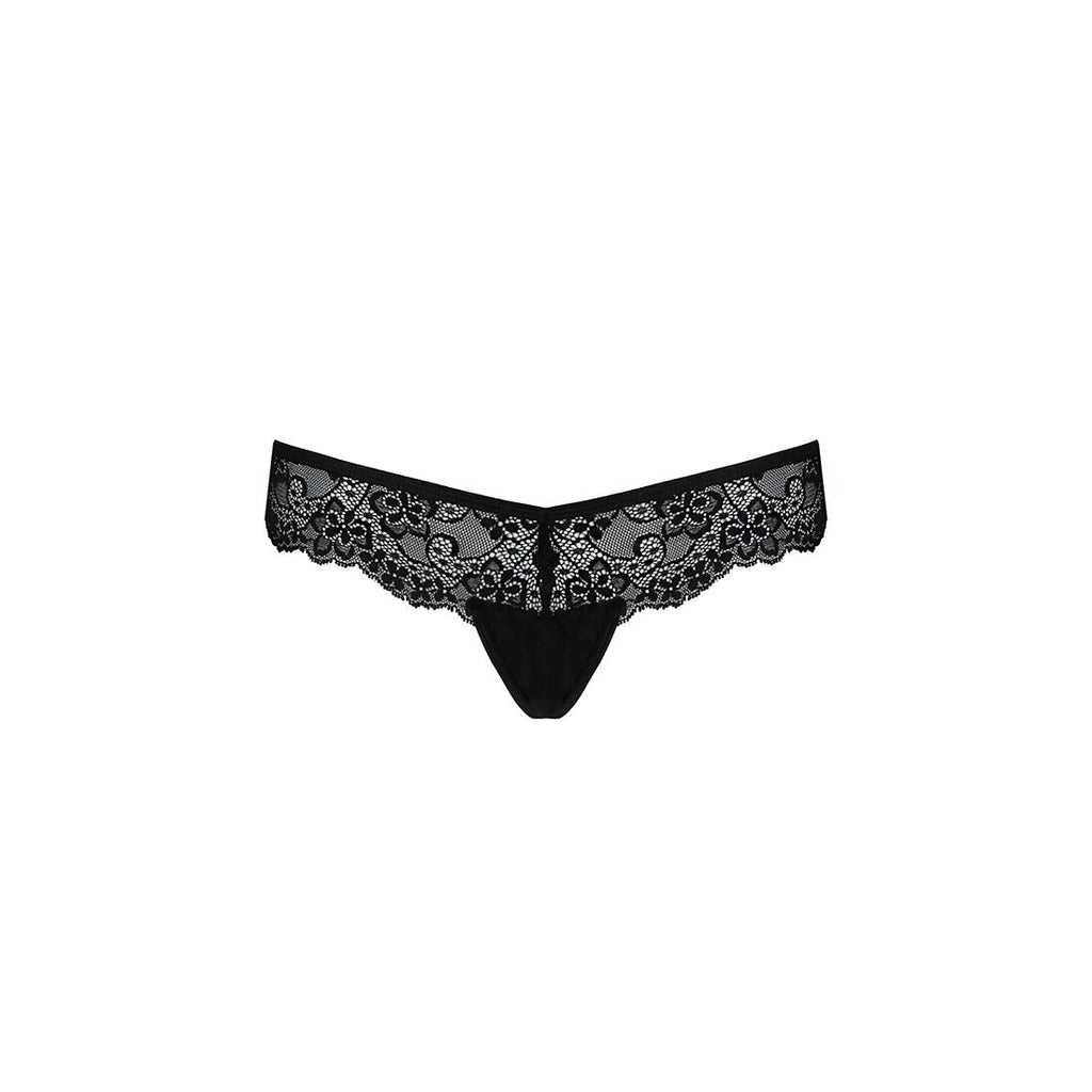 Мереживні трусики-танга з атласним бантиком Passion NAJA THONG XXL/XXXL, black