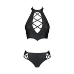 Комплект з еко-шкіри Passion NANCY BIKINI L/XL, black, бра та трусики з імітаціє