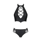 Комплект з еко-шкіри Passion NANCY BIKINI, бра та трусики з імітацією шнурівки