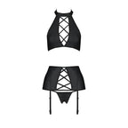 Комплект з еко-шкіри з імітацією шнурівки Passion NANCY SET L/XL black топ, трус
