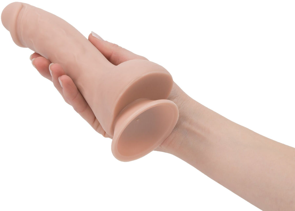 Вигнутий фалоімітатор на присосці ADDICTION — BRAD 7,5″ Dildo With Balls, Beige