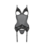 Корсет із підв’язками та ажурним ліфом Passion CHRISTA CORSET L/XL, black, стрін