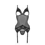Корсет із підв’язками та ажурним ліфом Passion CHRISTA CORSET, стрінги в комплекті