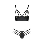 Комплект з екошкіри з люверсами та ремінцями Passion MALWIA BIKINI, бра та трусики