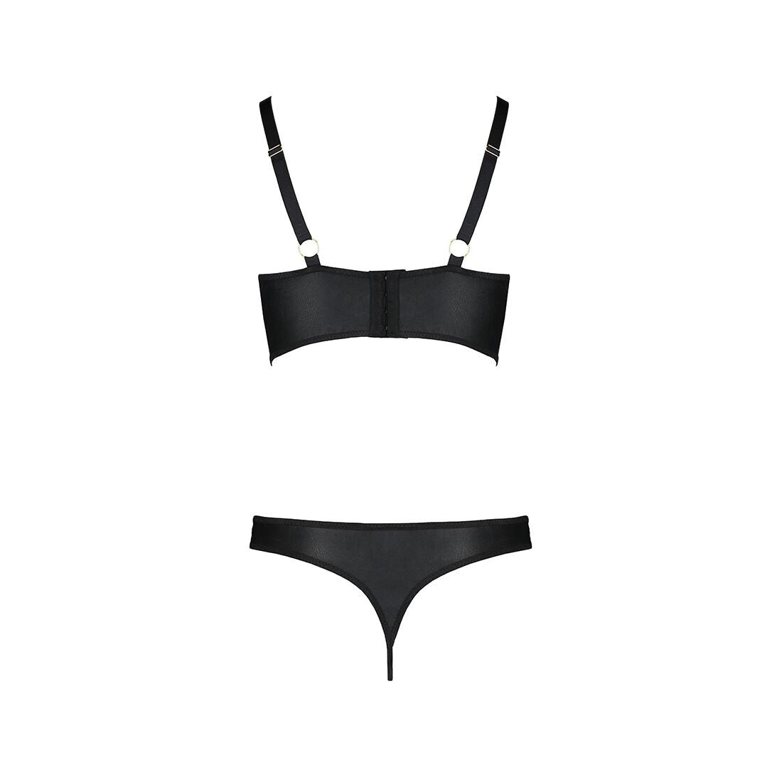 Passion (Польща) Комплект з екошкіри з люверсами та ремінцями Passion MALWIA BIKINI S/M, black, бра та трусики