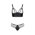 Комплект з екошкіри з люверсами та ремінцями Passion MALWIA BIKINI S/M, black, б