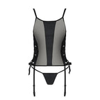Сітчастий корсет з люверсами та знімними пажами Passion MALWIA CORSET S/M, black