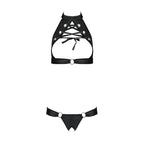 Комплект відкритий топ та трусики з екошкіри з люверсами Passion MALWIA SET OpenBra XXL/XXXL, black