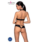 Комплект відкритий топ та трусики з екошкіри з люверсами Passion MALWIA SET OpenBra XXL/XXXL, black