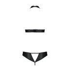 Комплект відкритий топ та трусики з екошкіри з люверсами Passion MALWIA SET OpenBra XXL/XXXL, black