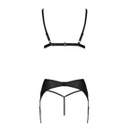 Комплект з екошкіри Passion MILEY SET L/XL, black, трусики, бюстгальтер, пояс дл