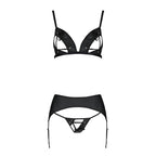 Комплект з екошкіри Passion MILEY SET, трусики, бюстгальтер, пояс для панчіх