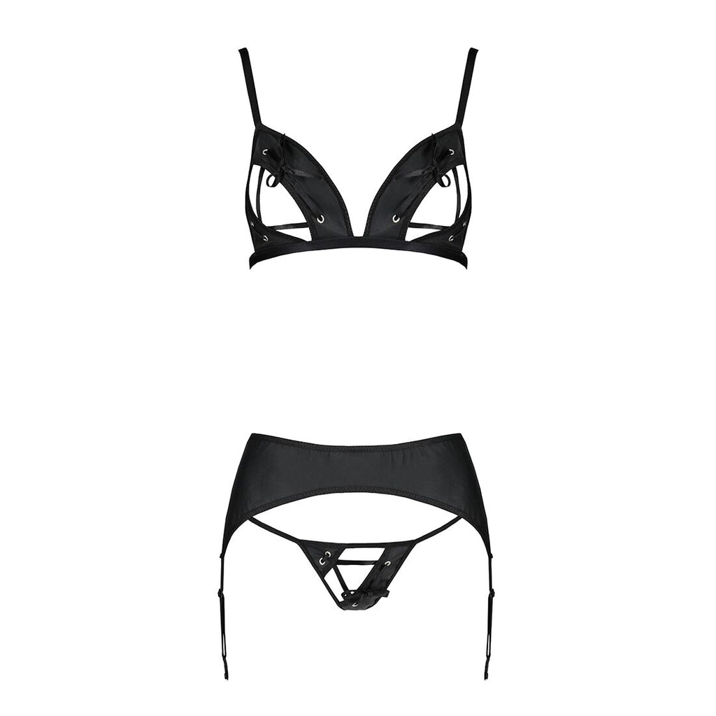 Passion (Польща) Комплект з екошкіри Passion MILEY SET XXL/XXXL, black, трусики, бюстгальтер, пояс для панчіх