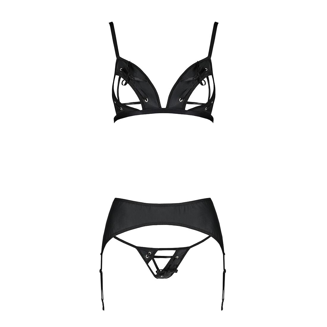 Passion (Польща) Комплект з екошкіри Passion MILEY SET XXL/XXXL, black, трусики, бюстгальтер, пояс для панчіх
