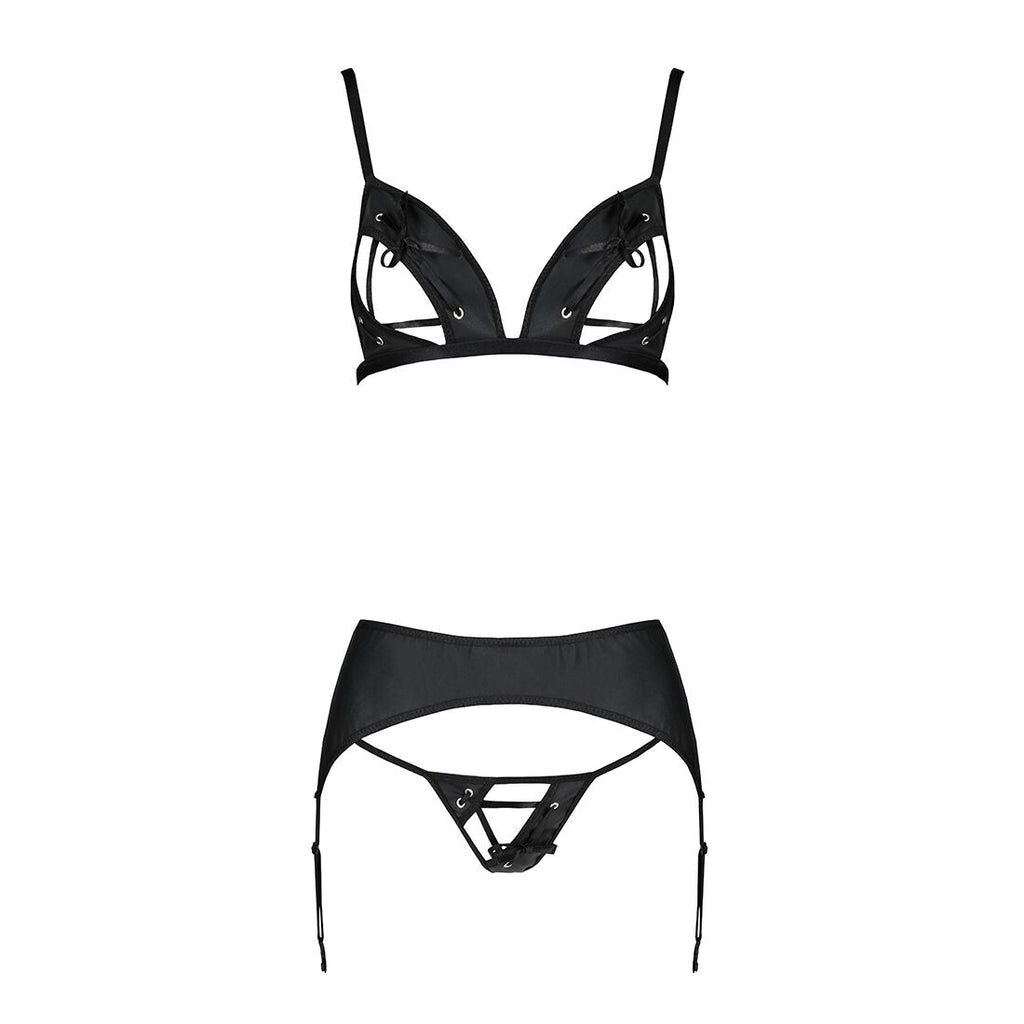 Комплект з екошкіри Passion MILEY SET XXL/XXXL, black, трусики, бюстгальтер, поя