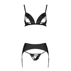 Комплект з екошкіри Passion MILEY SET XXL/XXXL, black, трусики, бюстгальтер, поя