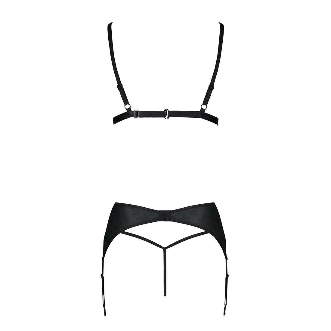 Passion (Польща) Комплект з екошкіри Passion MILEY SET XXL/XXXL, black, трусики, бюстгальтер, пояс для панчіх