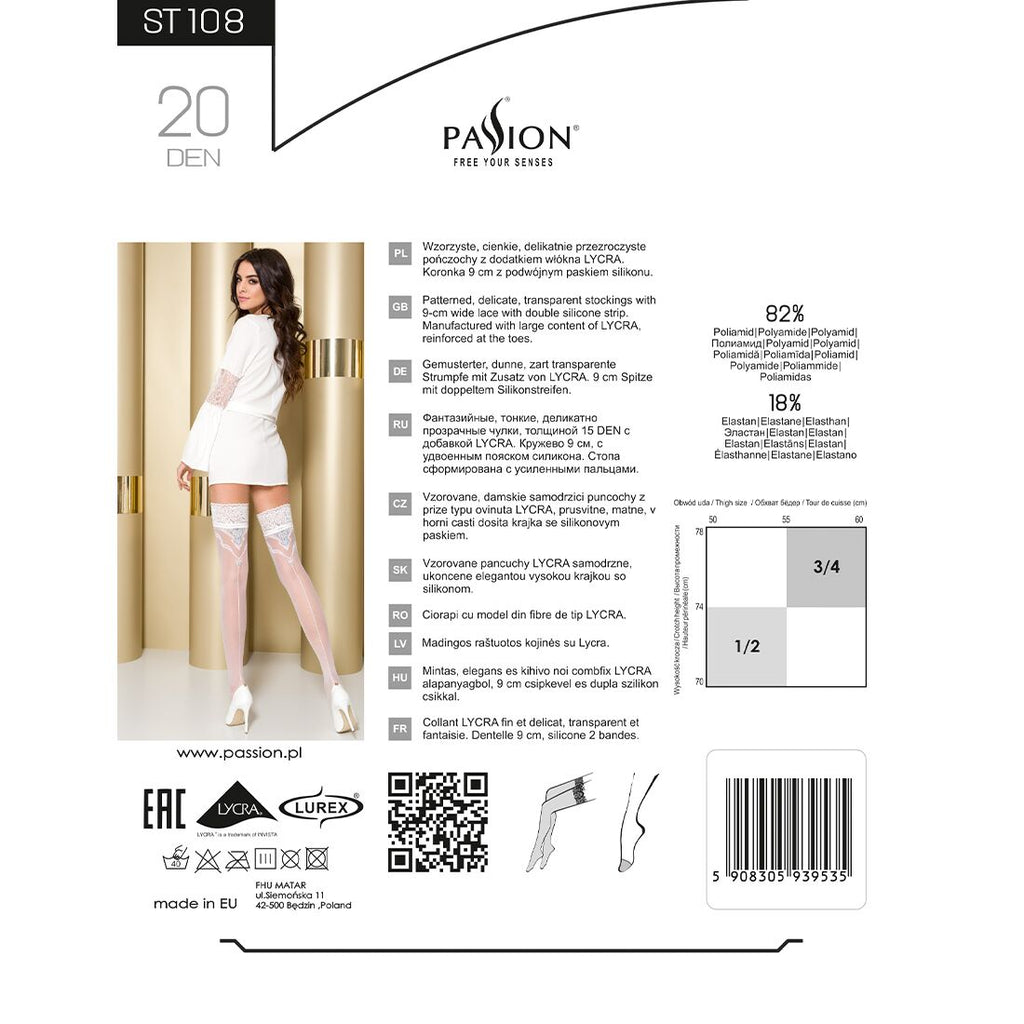 Passion (Польща) Панчохи Passion ST108 3/4 white, на ажурній силіконовій резинці з люрексовою ниткою