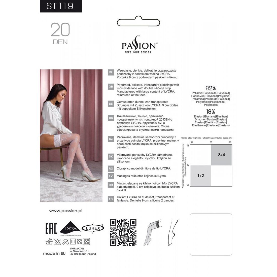 Passion (Польща) Панчохи Passion ST119 5 white на ажурній силіконовій резинці з квітковим декором і люрексовою ниткою
