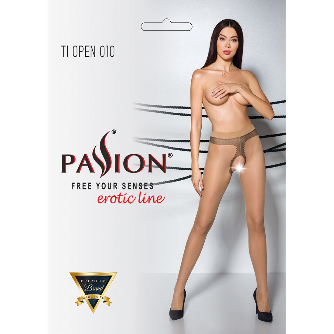 Passion (Польща) Тілесні колготки з відкритим доступом, контрастна лінія Passion TIOPEN 010 1/2 (20 den), beige
