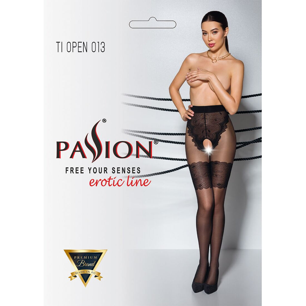 Passion (Польща) Колготки з відкритим доступом, ажурні трусики та підв‘язки Passion TIOPEN 013 5 (20/40 den), black