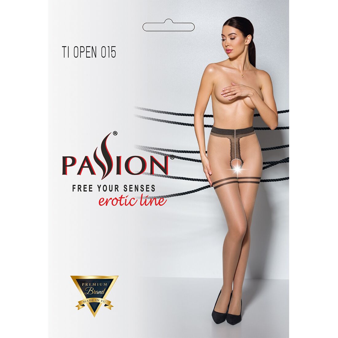 Passion (Польща) Тілесні колготки з доступом, контрастна подвійна резинка Passion TIOPEN 015 3/4 (20 den) beige