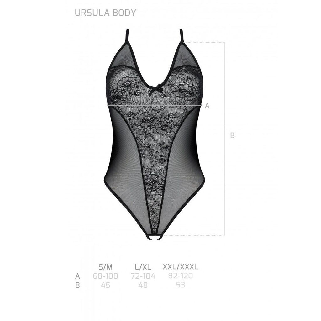 Passion (Польща) Боді з ажурним декором та відкритим кроком Passion URSULA BODY L/XL, black