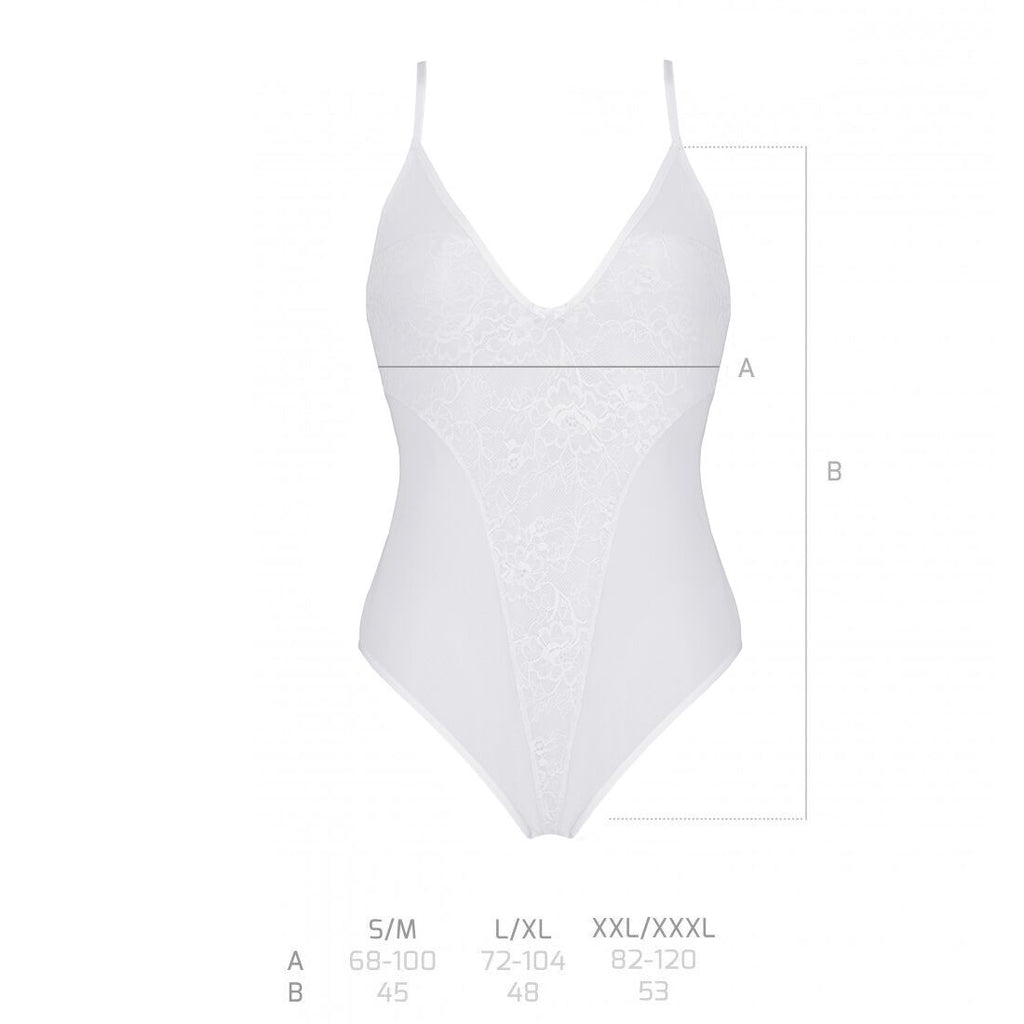 Passion (Польща) Боді з ажурним декором та відкритим кроком Passion URSULA BODY S/M, white