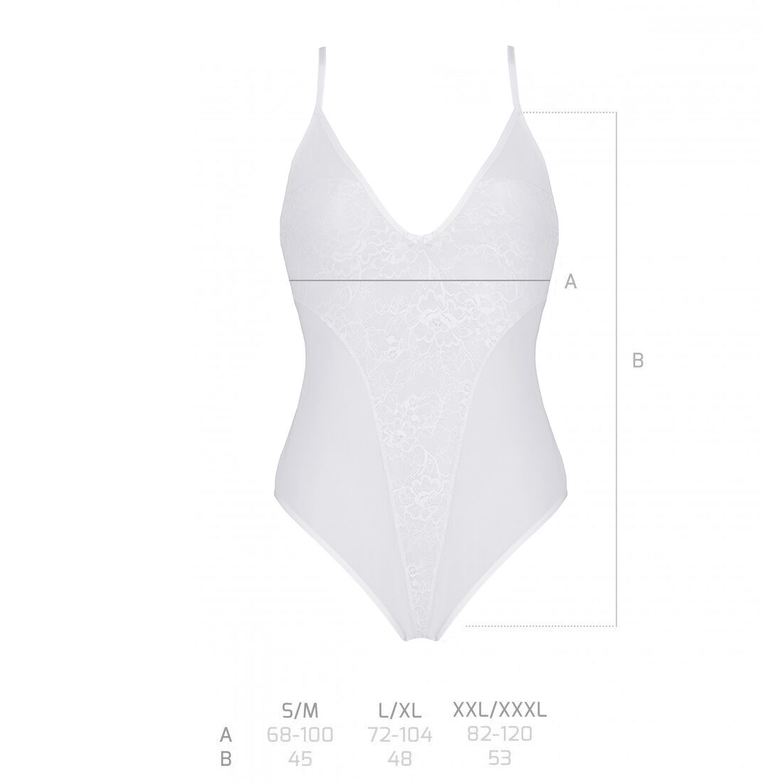 Passion (Польща) Боді з ажурним декором та відкритим кроком Passion URSULA BODY S/M, white