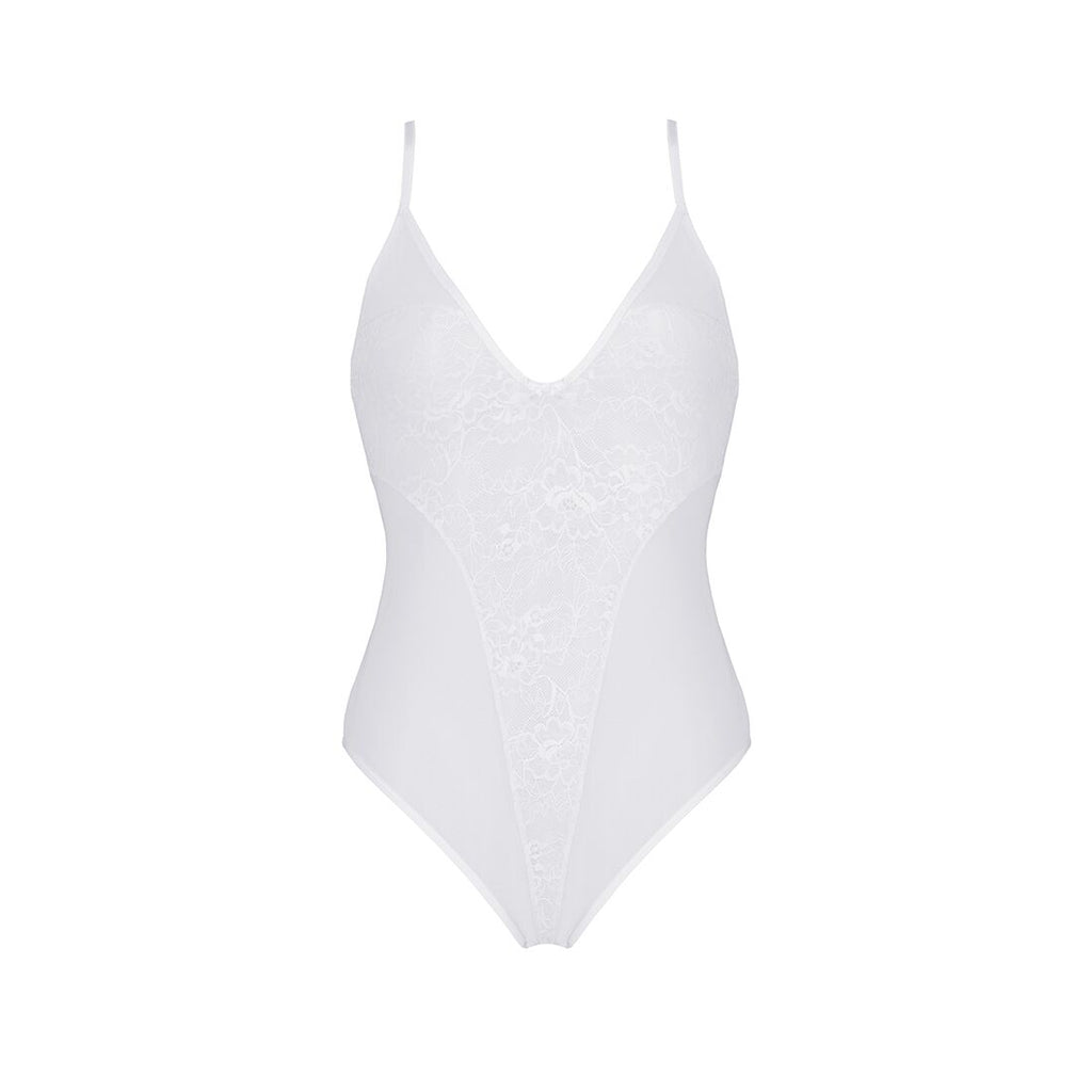 Passion (Польща) Боді з ажурним декором та відкритим кроком Passion URSULA BODY XXL/XXXL, white
