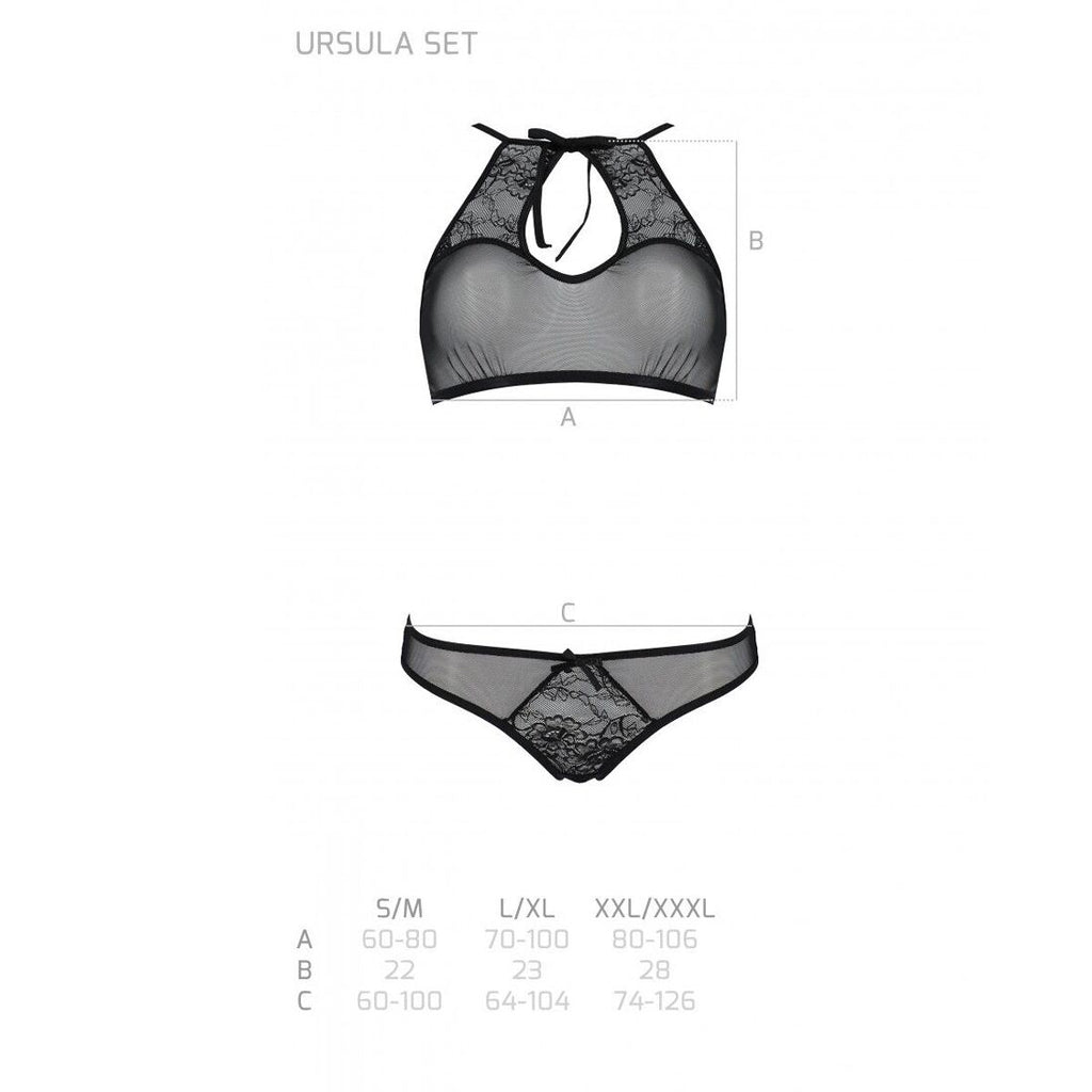 Passion (Польща) Комплект: бра, трусики з ажурним декором та відкритим кроком Passion URSULA SET XXL/XXXL, black