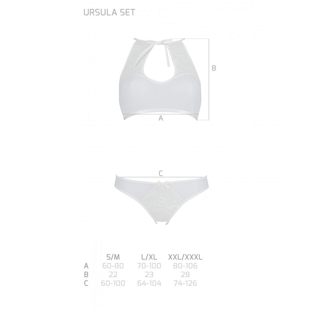 Passion (Польща) Комплект: бра, трусики з ажурним декором та відкритим кроком URSULA SET L/XL, white
