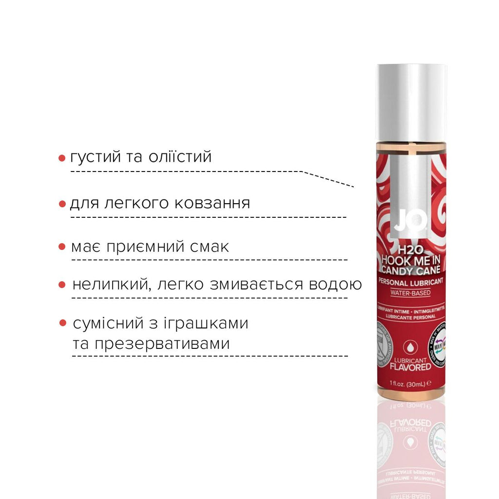 JO (США) Лубрикант на водній основі JO H2O – Candy Cane без цукру, рослинний гліцерин (30 мл)