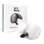 Силіконова анальна пробка з хвостом із натурального хутра Art of Sex size M Whit