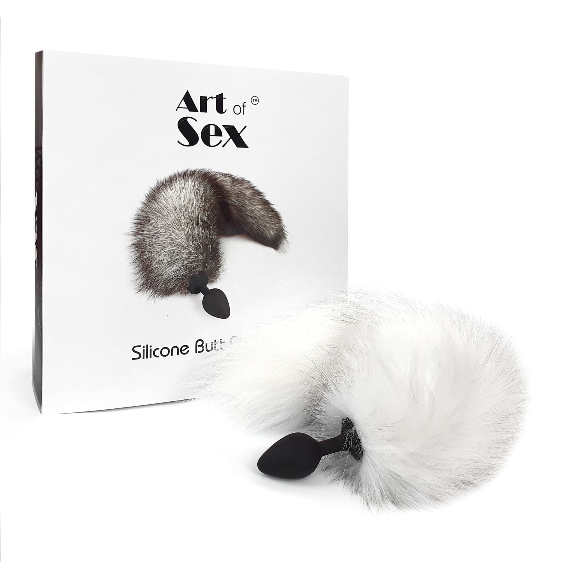 Силіконова анальна пробка з хвостом із натурального хутра Art of Sex size M Whit
